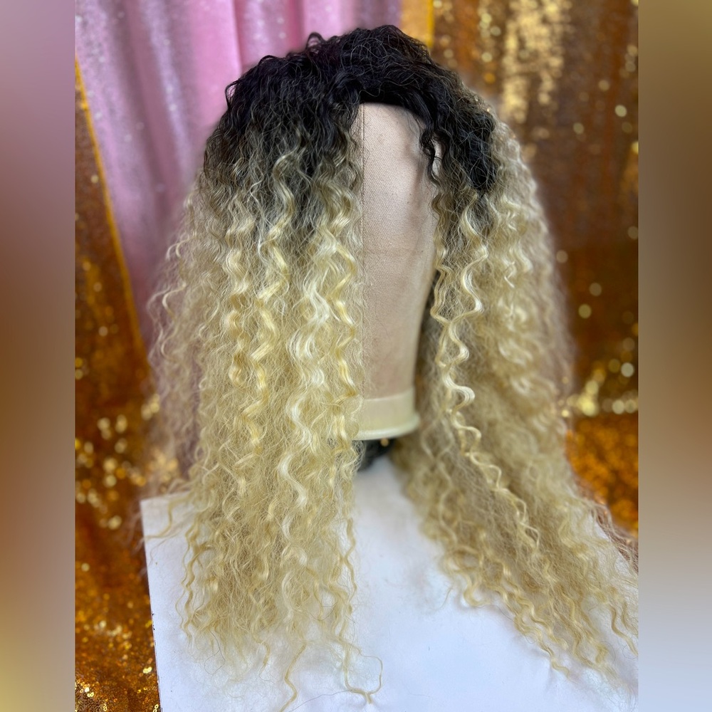 Instantly Fabulous Curly & Crimped Soft Platinum Blonde Ombré Synthetic Half Wig